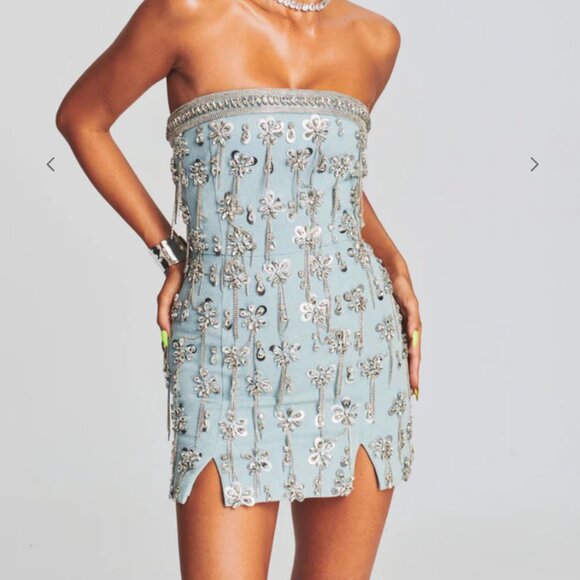 LINEZ EMBELLISHED DENIM DRESS, NWOT - Picture 1 of 11